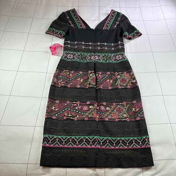 Tadashi Shoji Dress Womens 6 Black Merce Embroidered Sheath Lace Cocktail Party - Picture 3 of 11